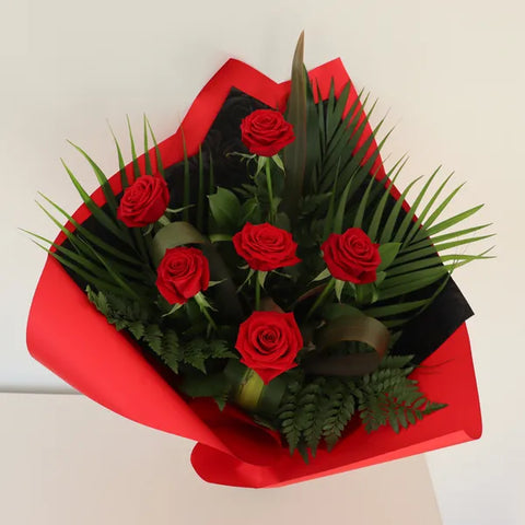 6 Red Roses Bouquet Bunches Bows Florist Shop 9 Albion Place Dunedin 9016 New Zealand